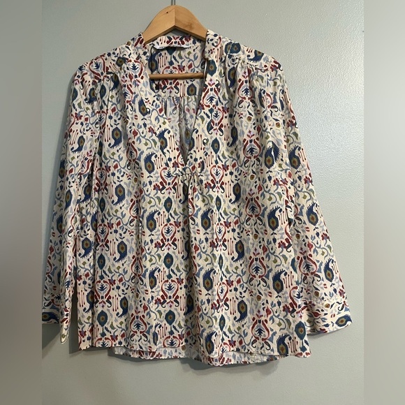 Zara Womens Lightweight Boho Multicolor Bell Sleeve V neck Blouse Sz S - Picture 1 of 9